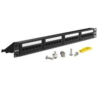 AMPCOM Premium Series CAT5/5e 24 Ports Patch Panel, Rack Mount - 1U, 19 inch, RJ45 Ethernet 568A 568B, 15u Gold Plated, with Rear Cable Support Bar