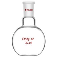 StonyLab Glass 250mL Heavy Wall Single Neck Flat Bottom Boiling Flask, with 24/40 Standard Taper Outer Joint - 250mL