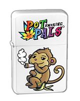 Hat Shark Pot Smoking Pals Monkey Vector KGM Thunderbird Vintage Lighter - White Matte Finish