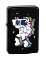 Hat Shark Rockin Space Man Astronaut w/Boombox Colorful Vector KGM Thunderbird Vintage Lighter - Black Matte Finish