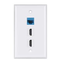 HDMI Ethernet Wall Plate Faceplate,1 Port Cat6 Ethernet 2 Port HDMI 2.0 Decorative Wall Plate Female to Female for HDTV Cable(White) Compatible with Cat6/Cat5/Cat5e