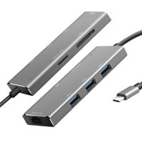VERSUSWOLF USB C Hub，6 in 1 Premium USB Type C Adapter with Charging Port、Multi-Port Converter、 HUB+ 、Card Reader for Windows Laptops (Space Gray-4)