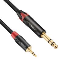 COLICOLY 1/8 to 1/4 Stereo Cable, Heavy Duty 3.5mm Mini Jack TRS to 6.35mm Jack TRS Audio Interconnect Cord - 6.6ft