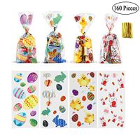 160 Pieces Easter Cookie Bags Easter Treat Bags Easter Cellophane Bags with 200 Pcs Twist Ties for Cookie Candy Easter Party Supplies