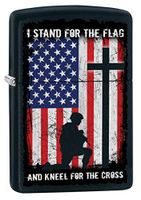 Zippo Lighter: I Stand for The Flag and Kneel for The Cross - Black Matte 79815