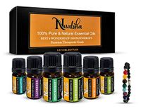 Nualoha Top 6 Aromatherapy Essential Oils Gift Set-100% Pure Natural Bulgarian Lavender, Sweet Orange, TeaTree, Eucalyptus,Lemongrass, Peppermint (6x10ML) With 7 Chakra Lava Stone Diffuser Bracelet