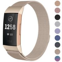 ACHICOO for Fit-bit Charge 3 Strap Replacement M-ilanese Band Stainless Steel Magnet Gold S