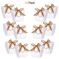 Gift Bags with Handles- WantGor 10.6x7.9x3.6inch Paper Party Favor Bag Bulk with Bow Ribbon for Birthday Wedding/Bridesmaid Celebration Present Classrooms Holiday(White, Medium- 12 Pack)
