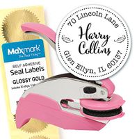 Custom Monogram Address Embosser - Personalized Round Seal with 50 Gold Seal Labels - Style EM034