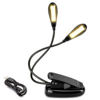 Dual Head Rechargeable 8 LED Book Light, Clip-on Reading Light with 2 Flexible Arms and Soft Padded Clamp for Book, Kindle, Loft bed (Warm Light)