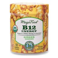 MegaFood, Certified Organic B12 Energy Ginger Gummies, Soft Chew Vitamin B12 Supplement for Cellular Energy Support, Gluten Free, Vegan, 90 Gummies (45 Servings)