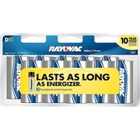 Rayovac Alkaline D Batteries, 813-10CF, 10-Pack with Recloseable Lid