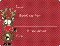 Tangled Reindeer Fill-in Thank You Note Cards for Kids, 5.5" X 4.25" Notecards with White Envelopes