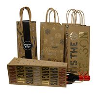 Christmas Holiday Wine Kraft Gift Bags 16, foil hot-Stamp Designs, 2 Packs of 8 Bottle Bags in Assorted Christmas Prints; Set of 16 Bags (Style 2)