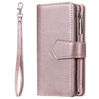 Samsung Galaxy S10 Anti Fall Zipper&Chain Pure Rose Gold Flip Case Leather Cover Kickstand Card Holders Extra-Durable Business Wallet Cover