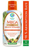 Mega Premium Liquid Multivitamin | Natural Anti Aging Multi-Vitamin w/20 Vitamins, 70 Minerals, 21 Amino Acids, CoQ10 & Organic Aloe Vera | Sugar Free | Orange Flavor | 98% Absorption | 32 Serv