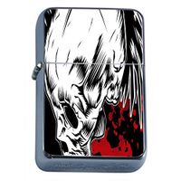 Windproof Refillable Flip Top Oil Lighter with Tin Gift Box Skull-079