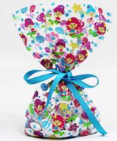 Mermaid Cellophane Treat Party Favor Bags with Grosgrain Ribbon Ties. Pack of 12 Large Goodie Gift Bags for Kids, Boys or Girls Birthday Parties, Baby Showers & Celebrations. Multicolor