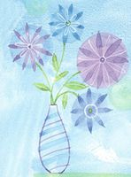 Floral Themed Set of 8 Blank Notecards ~ Painted Blue and Violet Flowers in Vase (4" x 5.25"; White Envelopes)