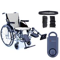 Karman S-Ergo 115 Ultra Lightweight Ergonomic Wheelchair | Seat Size 18" X 17" | Upgraded to Elevating Legrests | Fixed Wheels in Silver & Free 130 dB Matte Blue Safety Alarm! + Black Belt!