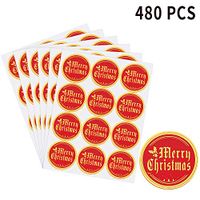 Merry Christmas Stickers Gold Foil Christmas Envelope Stickers Round Christmas Label Decals for Cards Gifts(240 PCS)