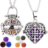 Maromalife 2 Packs Essential Oil Diffuser Necklace, Lava Stone Pendant Locket Aromatherapy Jewelry Gift Sets for WomenMen