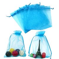 G2PLUS Organza Gift Bags with Drawstring 5''x 7' 100 PCS Organza Jewelry Bags, Sheer Drawstring Gift Pouches for Christmas Wedding Party Favors (Lake Blue)