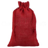 10 Pack - CleverDelights 8" x 12" Red Burlap Bags with Natural Jute Drawstring - Christmas Present Holiday Décor Rustic Party Favor Pouch Bags