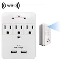 WF-113 Sony 1080p Chip Super Low Light Wireless Spy Camera with WiFi Digital IP Signal, Recording & Remote Internet Access (Camera Hidden in 3 AC Outlet with Dual USB Charging Port Wall Charger)