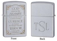 Personalized Zippo Serenity Prayer Satin Chrome Lighter with Free Roman Monogram