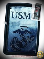 28744 United States Marines USMC Black Full Size Lighter with Flint Pack - Premium Lighter Fluid (Comes Unfilled) - Made in USA!