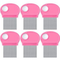 6 Pieces Head Lice Remover Nit Removal Hair Comb with Magnifier, Fine Metal Teeth Tool for Dogs Cats Pet Human Grooming and Removing Dandruff Flakes/Lice Eggs (Pink)