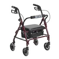 Drive Junior Rollator Rolling Walker with Padded Seat, Red, Model - 301PSRN