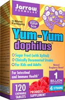 Jarrow Formulas Yum-Yum Dophilus, Supports Children's Intestinal and Immune Health, 1 Billion Organisms per chewable Tablet, Raspberry Flavor, 120 Count