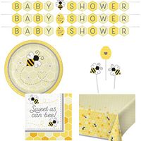 Olive Occasions Baby Bumble Bee Baby Shower Paper Disposable Party Supplies Serves 16 Plates, Napkins, Banner, Table Cover, Centerpiece Sticks, Grandma Olive's Multi-Generational Recipe