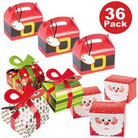 36 Piece Christmas Holiday Party Favor Gift Box Bulk Variety Pack - 12 Santa Suit Treat Boxes, 12 Santa Claus Favor Boxes, 12 Holiday Pattern Boxes with 3D Bows
