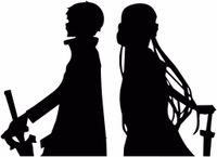 Sword Art Online Anime - Kirito and Asuna Silhouette - Vinyl 6" tall (Color: BLACK) decal laptop tablet skateboard car windows stickers - by So Cool Stuff