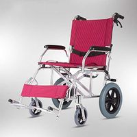 LAZ Lightweight Folding Wheelchair Portable Comfortable Transport Chair with Brake, Footrest, Armrest (Color : Red)