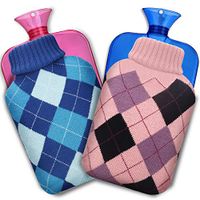 Hot Water Bottle, QIBOX Classic Rubber Hot Water Bag Bottle with Knit Cover, Great for Pain Relief, Hot & Cold Therapy, Gift for Girls Babies Christmas Gift Exchange Party 2-Pack