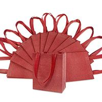 8x4x10" 12 Pcs. Medium-Small Metallic Red Reusable Glitter Gift Bags with Handles, Birthday Party Favor Bags Bags for Weddings, Holidays and All Occasions