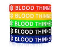 MPRAINBOW MP 5 Pcs Silicone Rubber Blood THINNER Medical Alert ID Wristband Emergency Bracelet,5 Colors