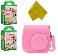 Fujifilm Instax Mini Bundle - Instant Film 40 Prints (2 Twin Packs) + Case for Fuji Mini 9, Mini 8+, Mini 8 Camera (Pink)