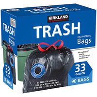 Kirkland Signature tab Drawstring Trash Bags - 33 Gallon - XL Size - (90 Count) 2 Pack