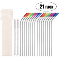 Metal Straws Stainless Steel Straws 16 Pcs 10.5" Bent Reusable Drinking Straws for 20/30 Oz Yeti Tumblers with 16 Food Grade Silicone Tips 4 Cleaning Brush 1 Carry Bag(16 Bent+ 4 Brush+1 Carry Bag)