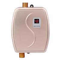 Electric Tankless Water Heater, 110V 3000W Mini Electric Hot System and LCD Digital Display, Hot Water Heater for Hand/Face/Dishes Washing, Version 02- Gold