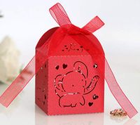 50pcs Hollow Out Elephant Pattern Candy Boxes Gift Bags Baby Shower Wedding Favors (Red)