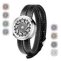 Essential Oil Diffuser Bracelet,Stainless Steel Aromatherapy Locket Bracelets Leather Band with 8 Color Pads,Girls Women Jewelry Gift Set