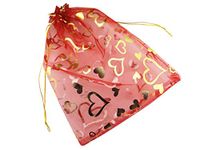 QIANHAILIZZ 8 x 12 Inch 100 Drawstring Heart Flower Bags Organza Jewelry Gift Pouch Candy Pouch Drawstring Wedding Favor Bags (red Heart)