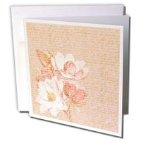 3dRose Pretty Magnolia vintage flowers with script - Greeting Cards, 6 x 6 inches, set of 12 (gc_110296_2)