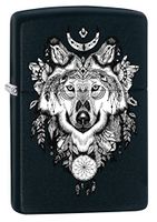 Zippo Lighter: Wolf, Aztec Artwork - Black Matte 77415